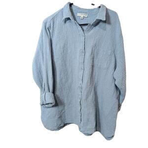 Anne Klein Blue Blouse Gauze Shirt Women's Size XXL 100% Cotton Button Up Casual